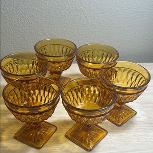 Vintage Indiana Glass set Mt. Vernon Amber Sherbet glasses Set of 6  Rare Find